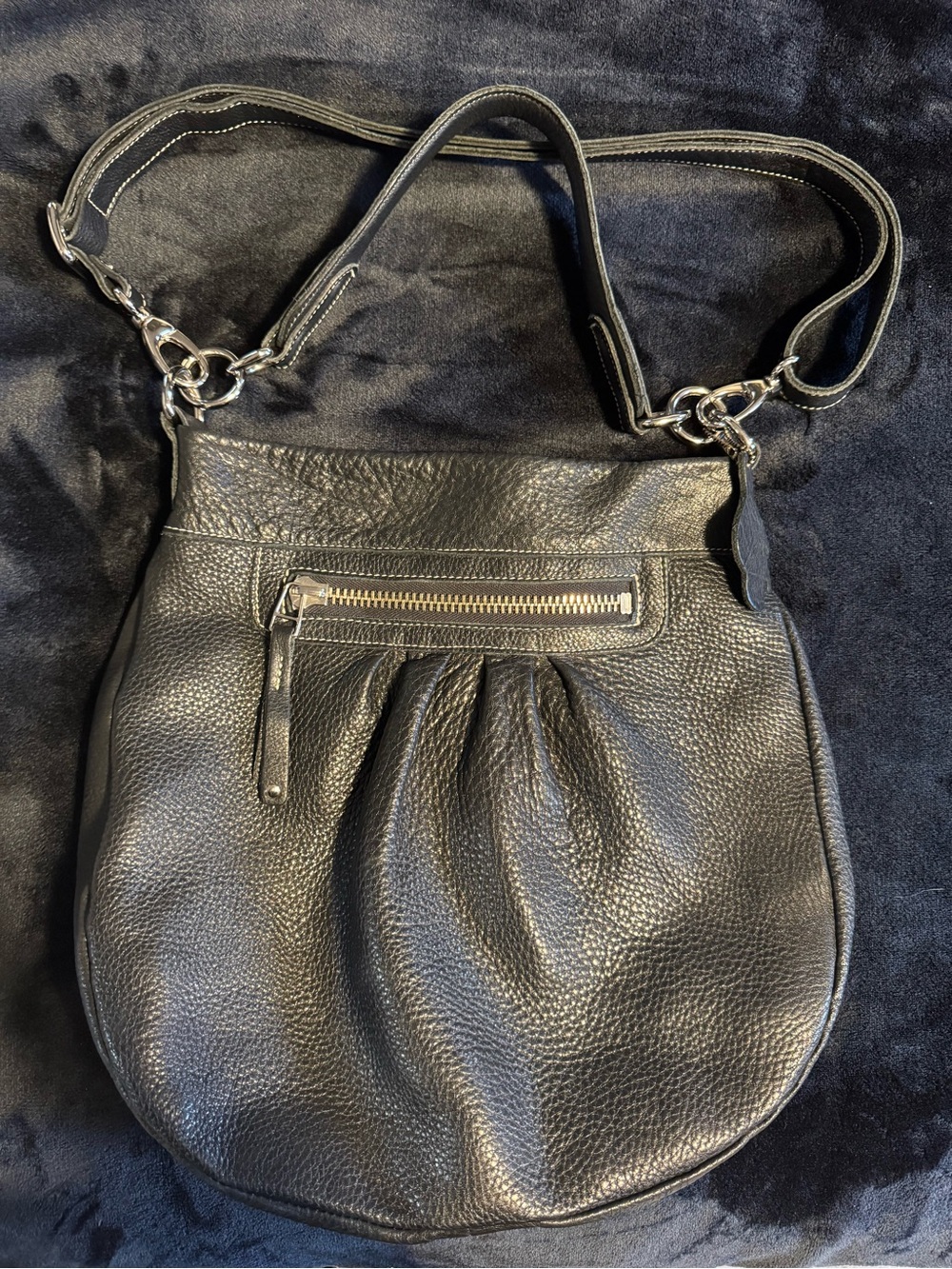 Roots Black Pebbled Olivia  Leather Hobo Bag